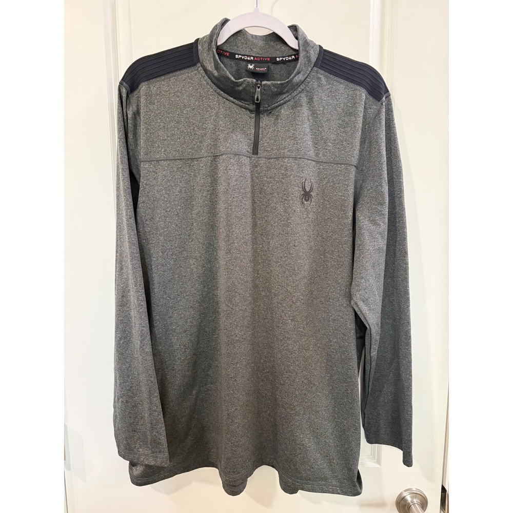 Spyder Active Mens Quarter Zip Pullover Heathered Gray Performance‎ Shirt Large